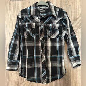 Kids Black and Blue Plaid Button Down Shirt